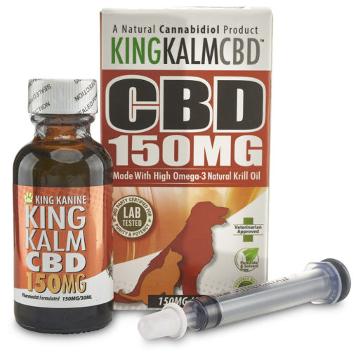 King Calm 150 mg CBD pet tincture with box and syringe