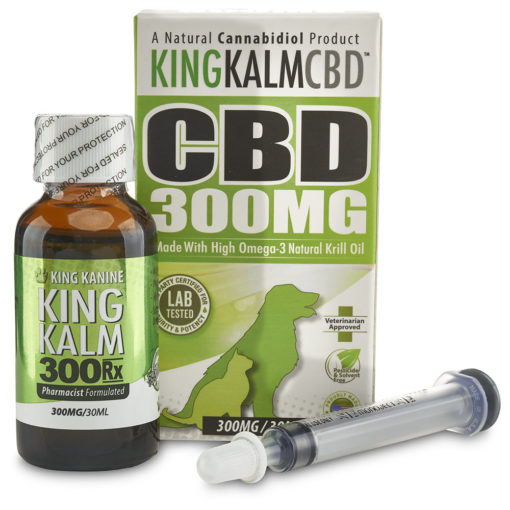 King Calm 300 mg CBD pet tincture with box and syringe