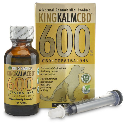 King Calm 600 mg CBD pet tincture with box and syringe